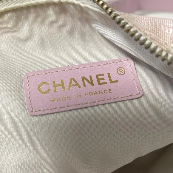 Auth CHANEL New Travel Line Pink White Nylon Jacquard Leather Shoulder Bag - Picture 8 of 9